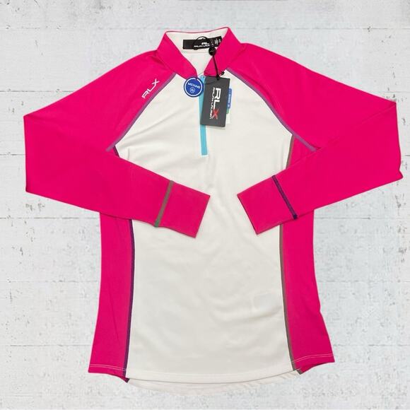 NWT RLX Ralph Lauren 1/4 Zip Golf Shirt XS Pullover Long Sleeve White Pink - Picture 1 of 10